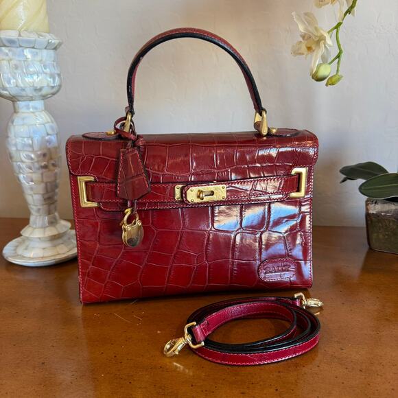 Rare Vintage Bally Kelly Style Croc Embossed Red Leather Handbag - Picture 14 of 14